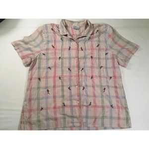 Alfred Dunner Womens Flower Plaid Short Sleeve
